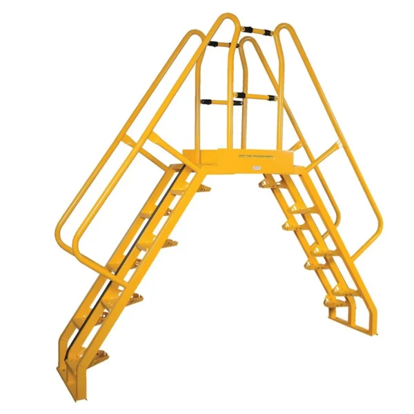 Steel Alternating Crossover Ladder 16 Step 56 Degrees 106 In. x 103 In. 350 Lb. Capacity Yellow
