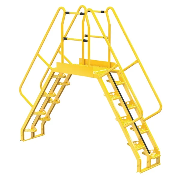 Steel Alternating Crossover Ladder 16 Step 56 Degrees 113 In. x 103 In. 350 Lb. Capacity Yellow