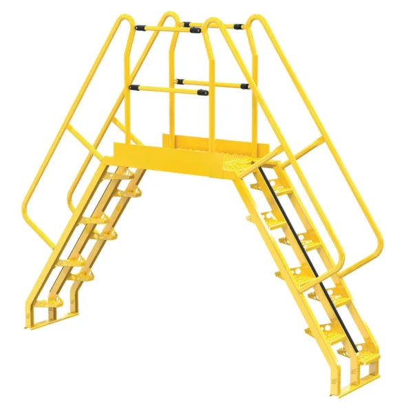 Steel Alternating Crossover Ladder 16 Step 56 Degrees 120 In. x 103 In. 350 Lb. Capacity Yellow