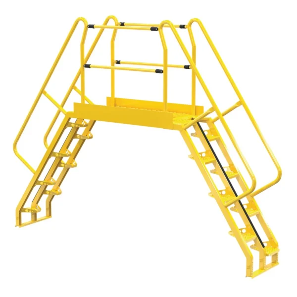 Steel Alternating Crossover Ladder 16 Step 56 Degrees 134 In. x 103 In. 350 Lb. Capacity Yellow
