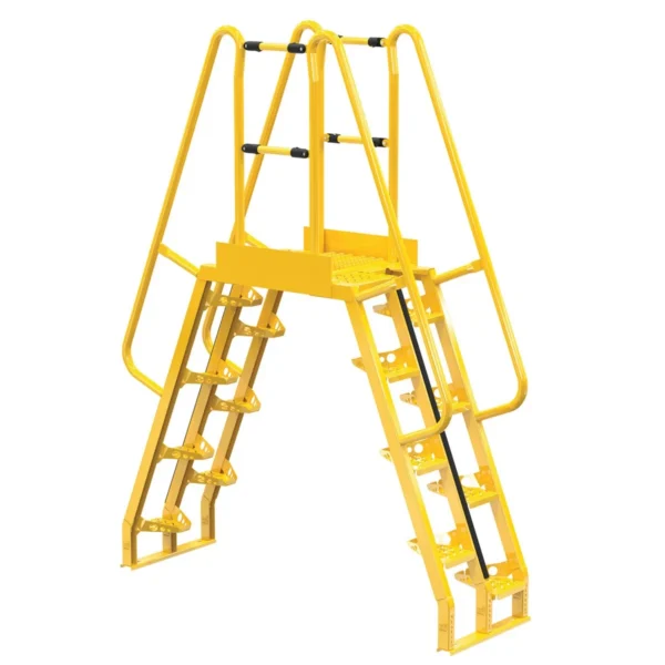 Steel Alternating Crossover Ladder 16 Step 68 Degrees 78 In. x 102 In. 350 Lb. Capacity Yellow