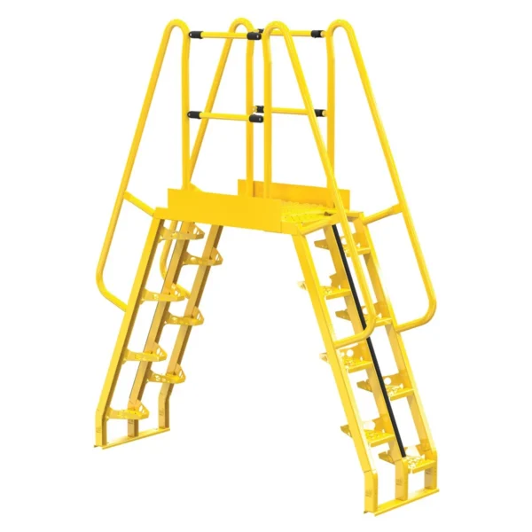 Steel Alternating Crossover Ladder 16 Step 68 Degrees 85 In. x 102 In. 350 Lb. Capacity Yellow
