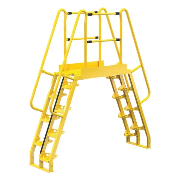 Steel Alternating Crossover Ladder 16 Step 68 Degrees 92 In. x 102 In. 350 Lb. Capacity Yellow
