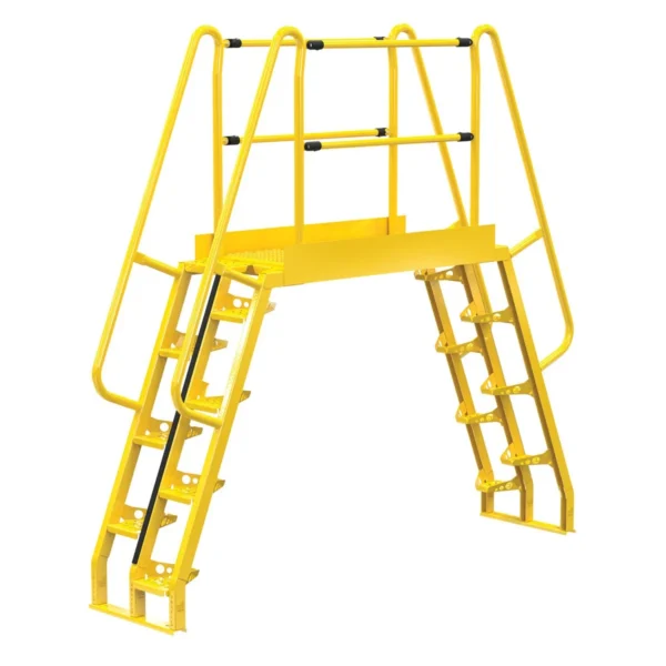 Steel Alternating Crossover Ladder 16 Step 68 Degrees 106 In. x 102 In. 350 Lb. Capacity Yellow