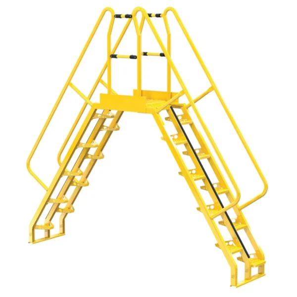 Steel Alternating Crossover Ladder 20 Step 56 Degrees 122 In. x 115 In. 350 Lb. Capacity Yellow