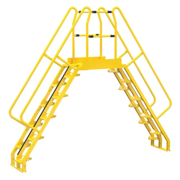 Steel Alternating Crossover Ladder 20 Step 56 Degrees 129 In. x 115 In. 350 Lb. Capacity Yellow