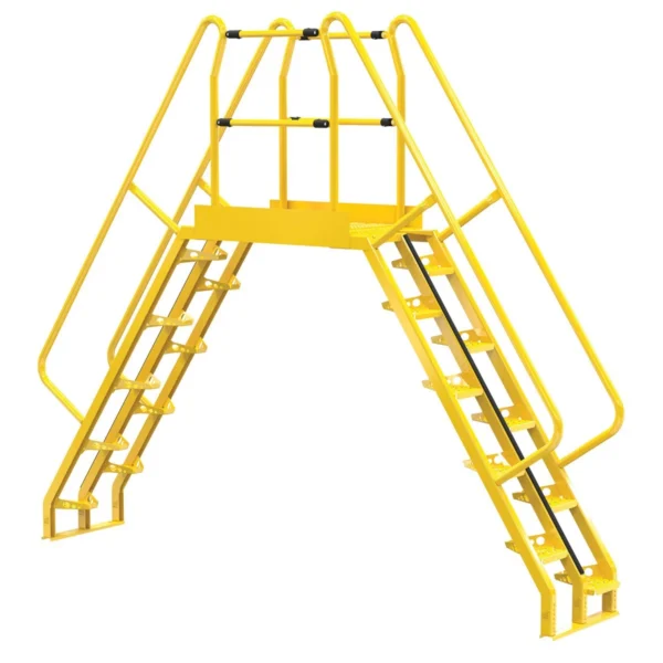 Steel Alternating Crossover Ladder 20 Step 56 Degrees 136 In. x 115 In. 350 Lb. Capacity Yellow