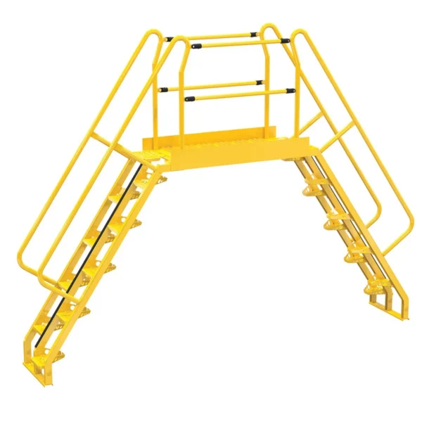 Steel Alternating Crossover Ladder 20 Step 56 Degrees 150 In. x 115 In. 350 Lb. Capacity Yellow