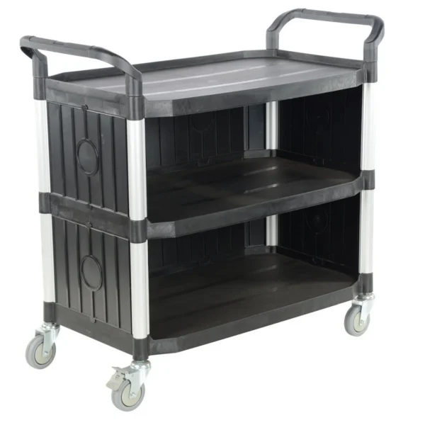 Steel Commercial Cart with Panels and 3 Shelves 43 In. x 20 In. 550 Lb. Capacity Black
