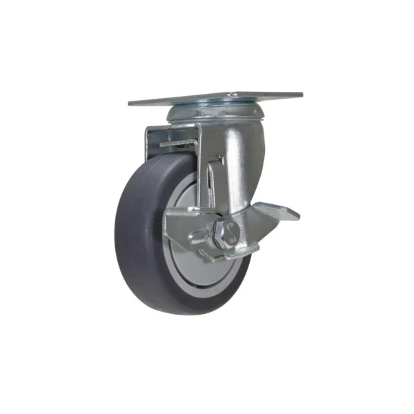 Thermoplastic Rubber Swivel With Brake Caster 4 In. Diameter x 1 In. Width 220 Lb. Capacity Dark Gray/Light Gray
