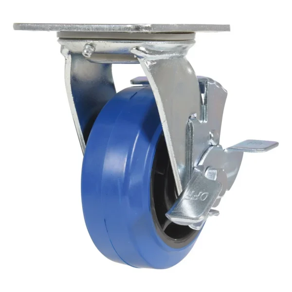 Elastic Rubber Swivel With Brake Caster 5 In. Diameter x 2 In. Width 550 Lb. Capacity Blue/Black