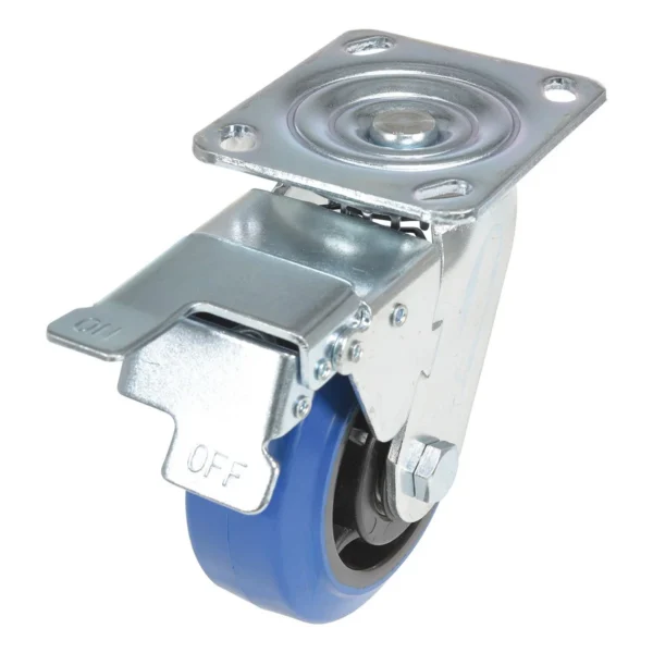 Elastic Rubber Swivel With Total Brake Caster 5 In. Diameter x 2 In. Width 550 Lb. Capacity Blue/Black