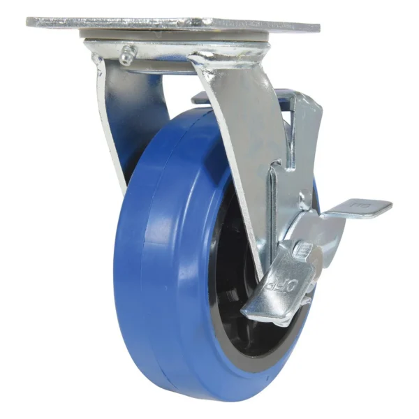 Elastic Rubber Swivel With Brake Caster 6 In. Diameter x 2 In. Width 770 Lb. Capacity Blue/Black