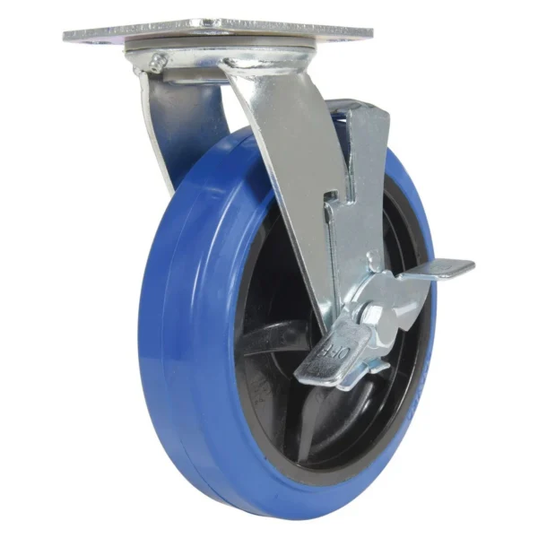 Elastic Rubber Swivel With Brake Caster 8 In. Diameter x 2 In. Width 770 Lb. Capacity Blue/Black