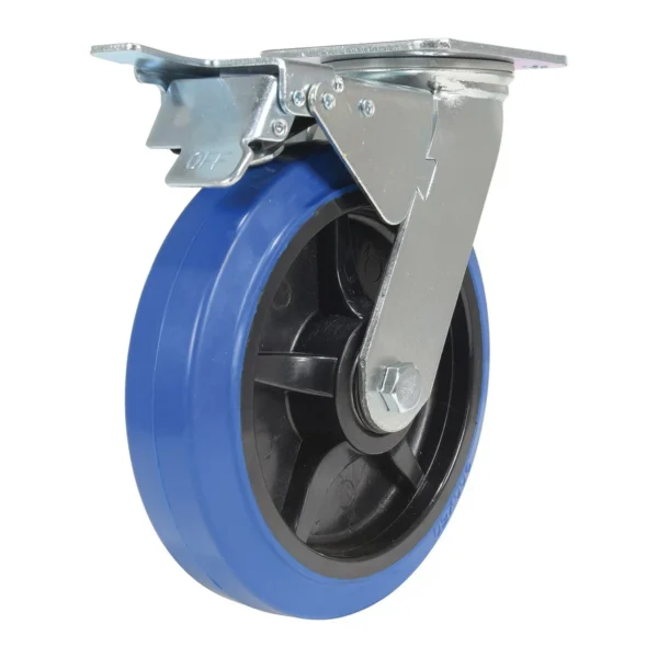 Elastic Rubber Swivel With Total Brake Caster 8 In. Diameter x 2 In. Width 770 Lb. Capacity Blue/Black