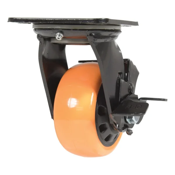 Polyurethane Swivel With Brake Caster 4 In. Diameter x 2 In. Width 594 Lb. Capacity Orange/Black