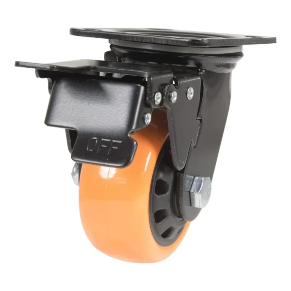 Polyurethane Swivel With Total Brake Caster 4 In. Diameter x 2 In. Width 594 Lb. Capacity Orange/Black