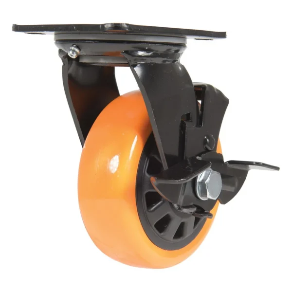 Polyurethane Swivel With Brake Caster 5 In. Diameter x 2 In. Width 726 Lb. Capacity Orange/Black