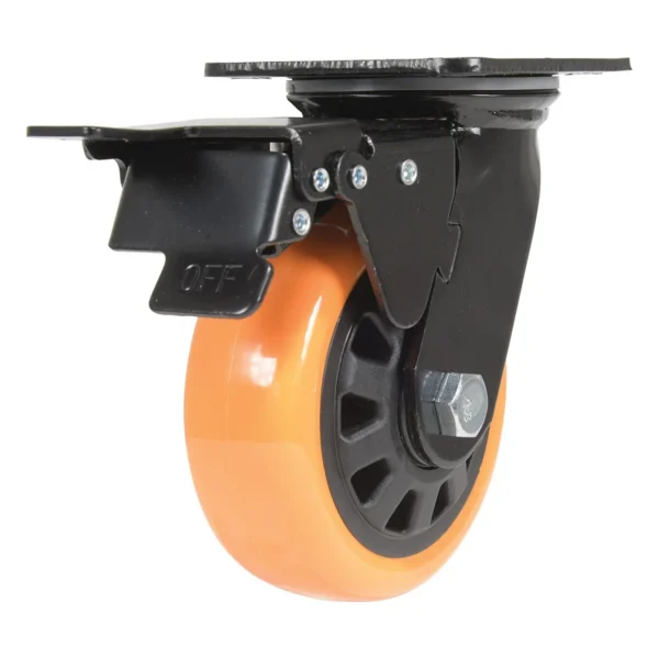 Polyurethane Swivel With Total Brake Caster 5 In. Diameter x 2 In. Width 726 Lb. Capacity Orange/Black