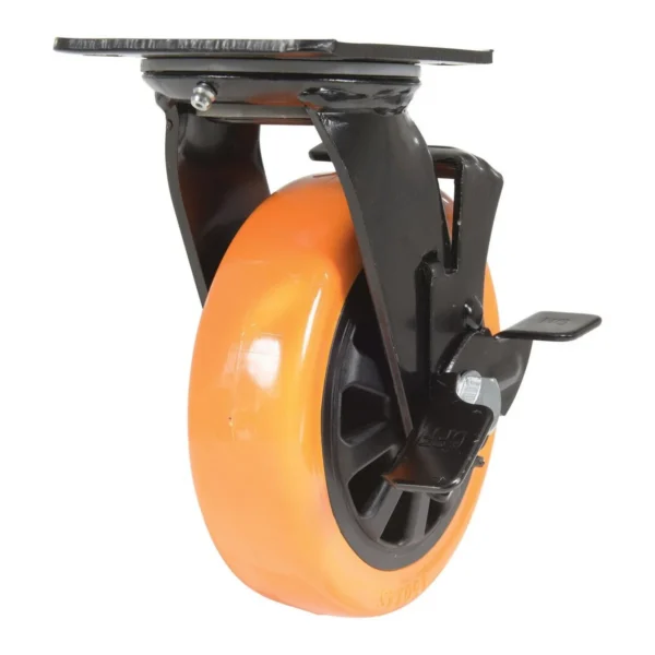 Polyurethane Swivel With Brake Caster 6 In. Diameter x 2 In. Width 836 Lb. Capacity Orange/Black