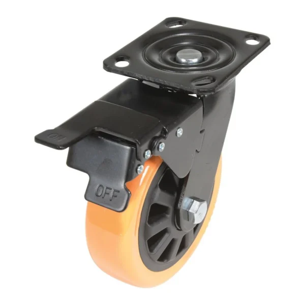 Polyurethane Swivel With Total Brake Caster 6 In. Diameter x 2 In. Width 836 Lb. Capacity Orange/Black