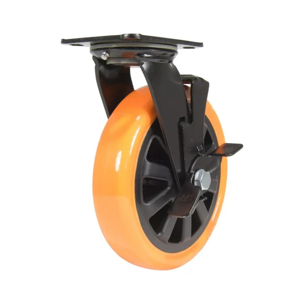 Polyurethane Swivel With Brake Caster 8 In. Diameter x 2 In. Width 902 Lb. Capacity Orange/Black