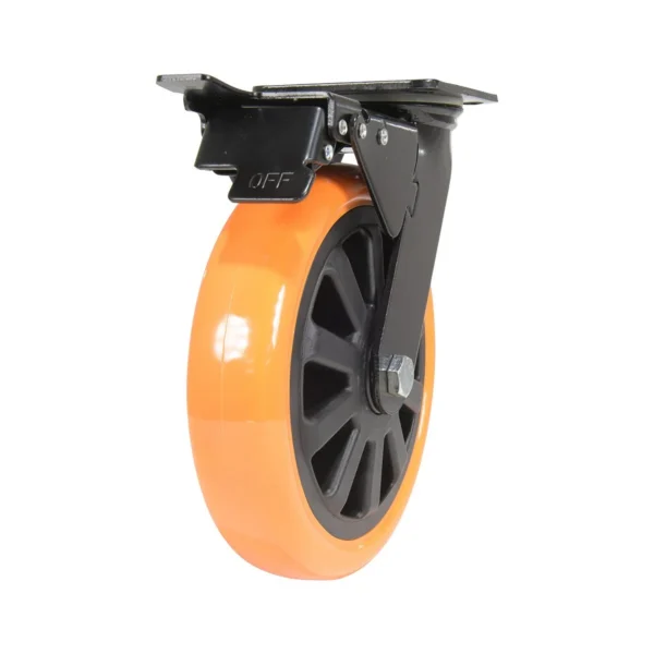 Polyurethane Swivel With Total Brake Caster 8 In. Diameter x 2 In. Width 902 Lb. Capacity Orange/Black