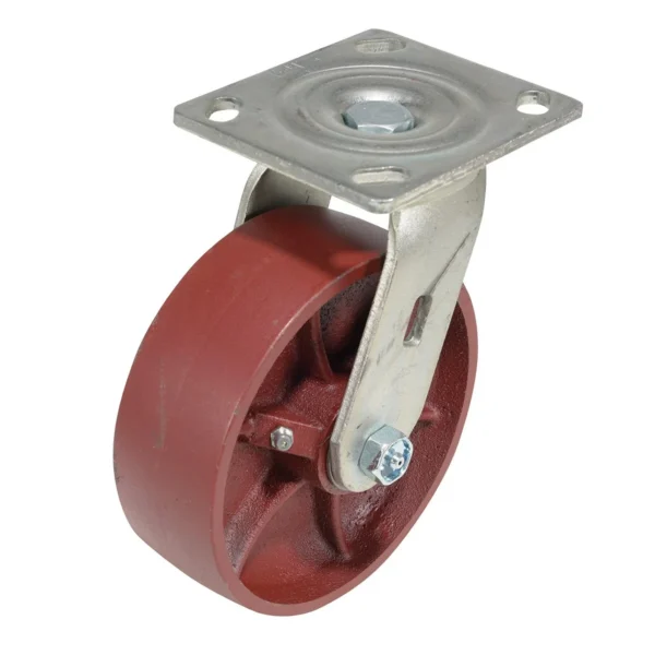 Cast Iron/Steel Swivel Caster 6 In. Diameter x 2 In. Width 1250 Lb. Capacity Red