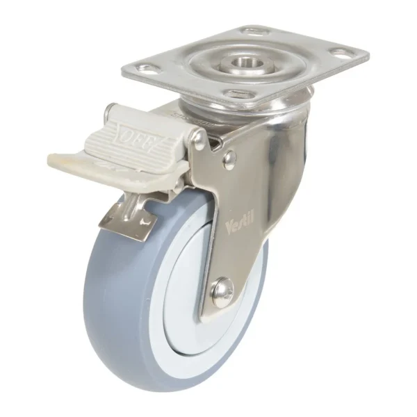 Thermoplastic Rubber Swivel With Total Brake Caster 4 In. Diameter x 1 In. Width 450 Lb. Capacity Gray