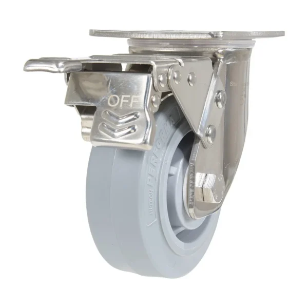 Thermoplastic Rubber Swivel With Total Brake Caster 5 In. Diameter x 2 In. Width 500 Lb. Capacity Gray