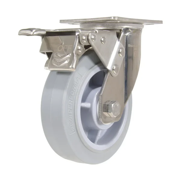 Thermoplastic Rubber Swivel With Total Brake Caster 6 In. Diameter x 2 In. Width 600 Lb. Capacity Gray