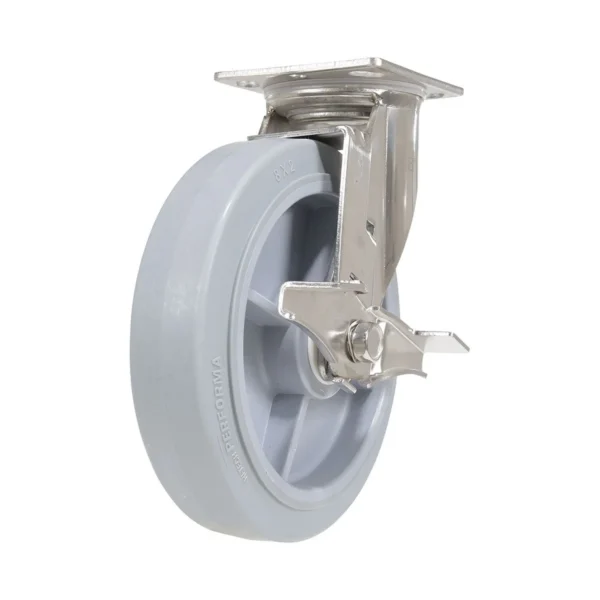 Thermoplastic Rubber Swivel With Brake Caster 8 In. Diameter x 2 In. Width 675 Lb. Capacity Gray