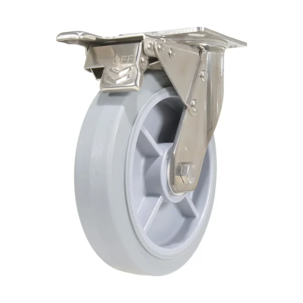 Thermoplastic Rubber Swivel With Total Brake Caster 8 In. Diameter x 2 In. Width 675 Lb. Capacity Gray