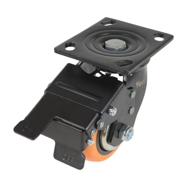 Polyurethane Swivel With Total Brake Caster 4 In. Diameter x 2 In. Width 551 Lb. Capacity Orange/Silver