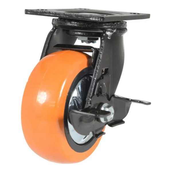 Polyurethane Swivel With Brake Caster 5 In. Diameter x 2 In. Width 639 Lb. Capacity Orange/Silver