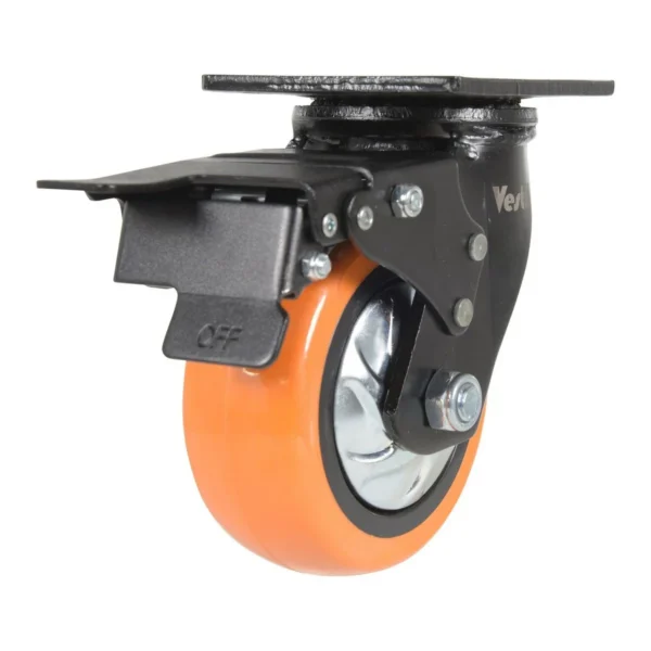 Polyurethane Swivel With Total Brake Caster 5 In. Diameter x 2 In. Width 639 Lb. Capacity Orange/Silver