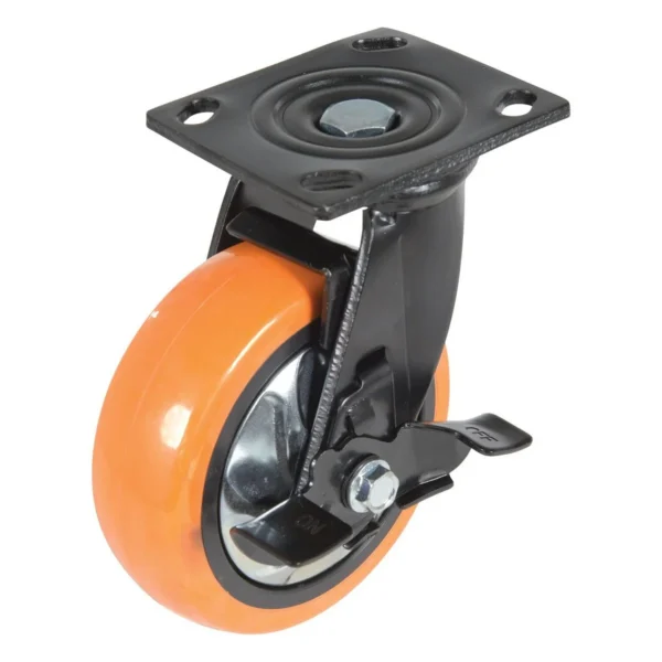 Polyurethane Swivel With Brake Caster 6 In. Diameter x 2 In. Width 837 Lb. Capacity Orange/Silver