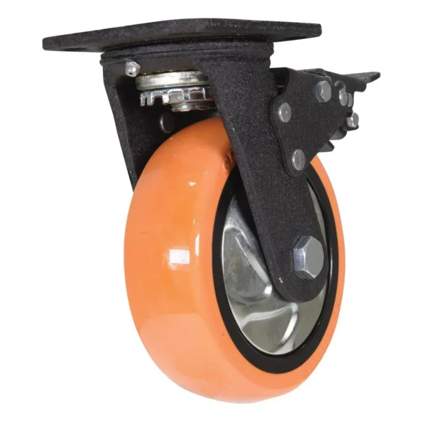 Polyurethane Swivel With Total Brake Caster 6 In. Diameter x 2 In. Width 837 Lb. Capacity Orange/Silver