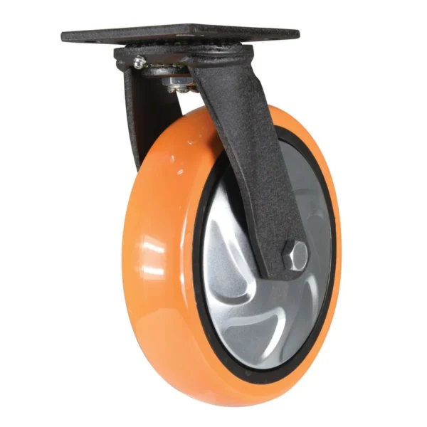 Polyurethane Swivel Caster 8 In. Diameter x 2 In. Width 925 Lb. Capacity Orange/Silver
