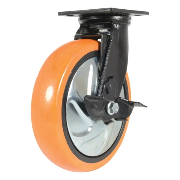 Polyurethane Swivel With Brake Caster 8 In. Diameter x 2 In. Width 925 Lb. Capacity Orange/Silver