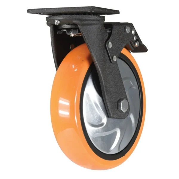 Polyurethane Swivel With Total Brake Caster 8 In. Diameter x 2 In. Width 925 Lb. Capacity Orange/Silver