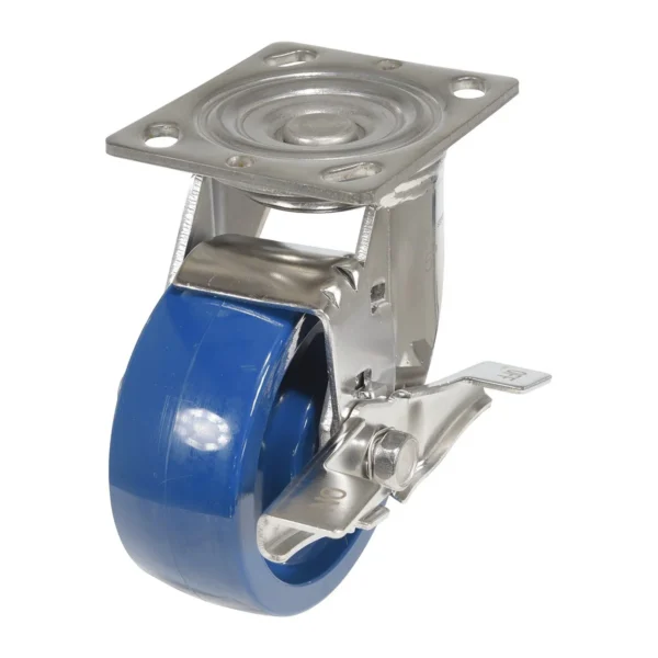 Solid Polyurethane Swivel With Brake Caster 5 In. Diameter x 2 In. Width 1000 Lb. Capacity Dark Blue