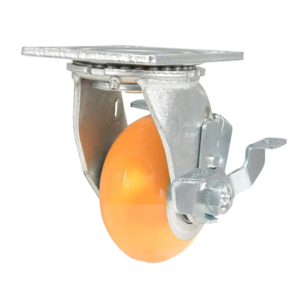 Polyurethane Swivel With Brake Caster 4 In. Diameter x 2 In. Width 1000 Lb. Capacity Butterscotch/Silver