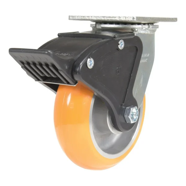 Polyurethane Swivel With Total Brake Caster 6 In. Diameter x 2 In. Width 1250 Lb. Capacity Butterscotch/Silver