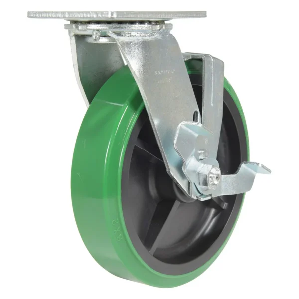 Polyurethane Swivel With Brake Caster 8 In. Diameter x 2 In. Width 1000 Lb. Capacity Green/Black