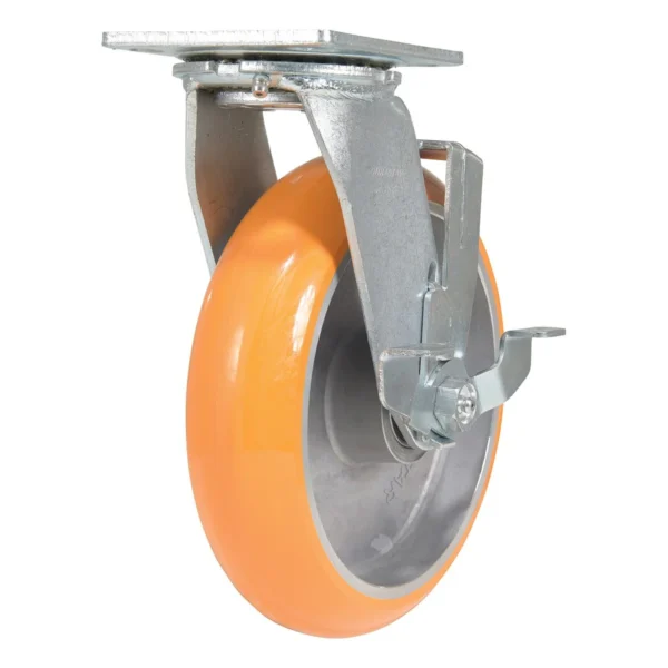 Polyurethane Swivel With Brake Caster 8 In. Diameter x 2 In. Width 1250 Lb. Capacity Butterscotch/Silver