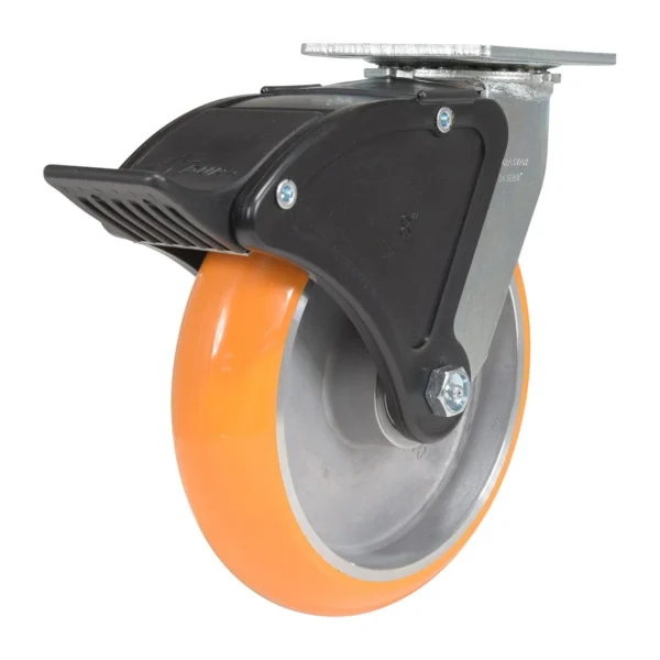 Polyurethane Swivel With Total Brake Caster 8 In. Diameter x 2 In. Width 1250 Lb. Capacity Butterscotch/Silver