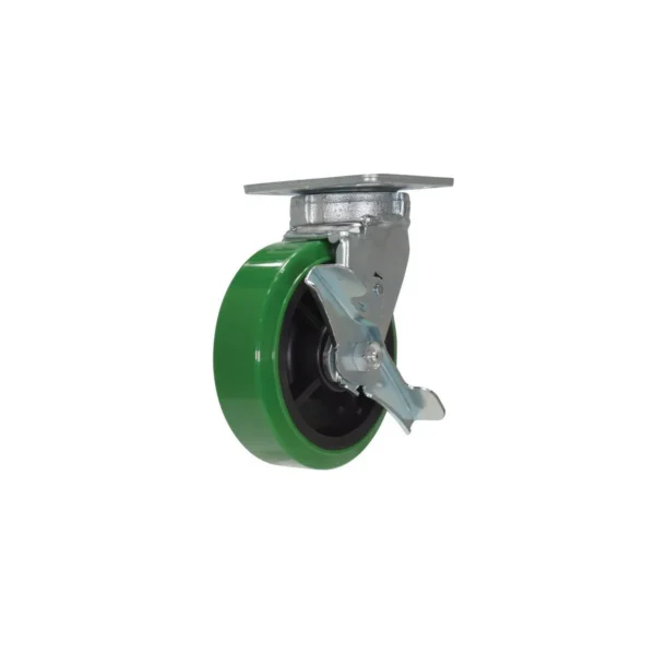 Polyurethane Swivel With Brake Caster With Hub 6 In. Diameter x 2 In. Width 900 Lb. Capacity Green/Black