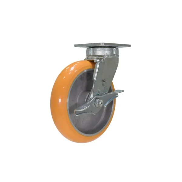 Polyurethane Swivel With Brake Caster With Hub 8 In. Diameter x 2 In. Width 2000 Lb. Capacity Butterscotch/Silver