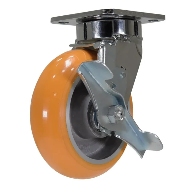 Sirius Polyurethane Swivel With Brake Caster 6 In. Diameter x 2 In. Width 1500 Lb. Capacity Butterscotch/Silver